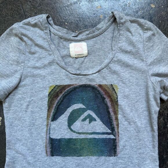 Quiksilver Short Sleeve Top Big Logo Y2K Cotton Blend Women’s Size Medium Preppy - Picture 2 of 9